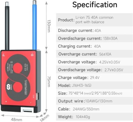 BMS 7S 24V 40A DALY - Nueva generación