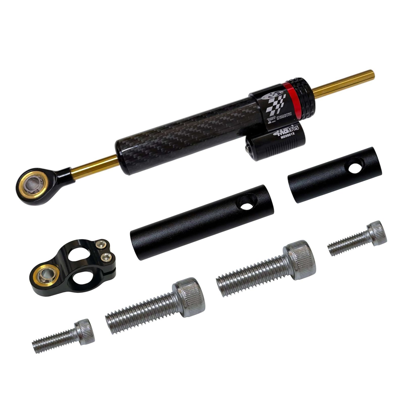 Photoroom_20260607_154851.jpg Damper Amortiguador de Dirección Color Fibra Carbono + adaptador (Adaptable a Ecoxtrem Armored, Kukirin, etc) - Imagen 1