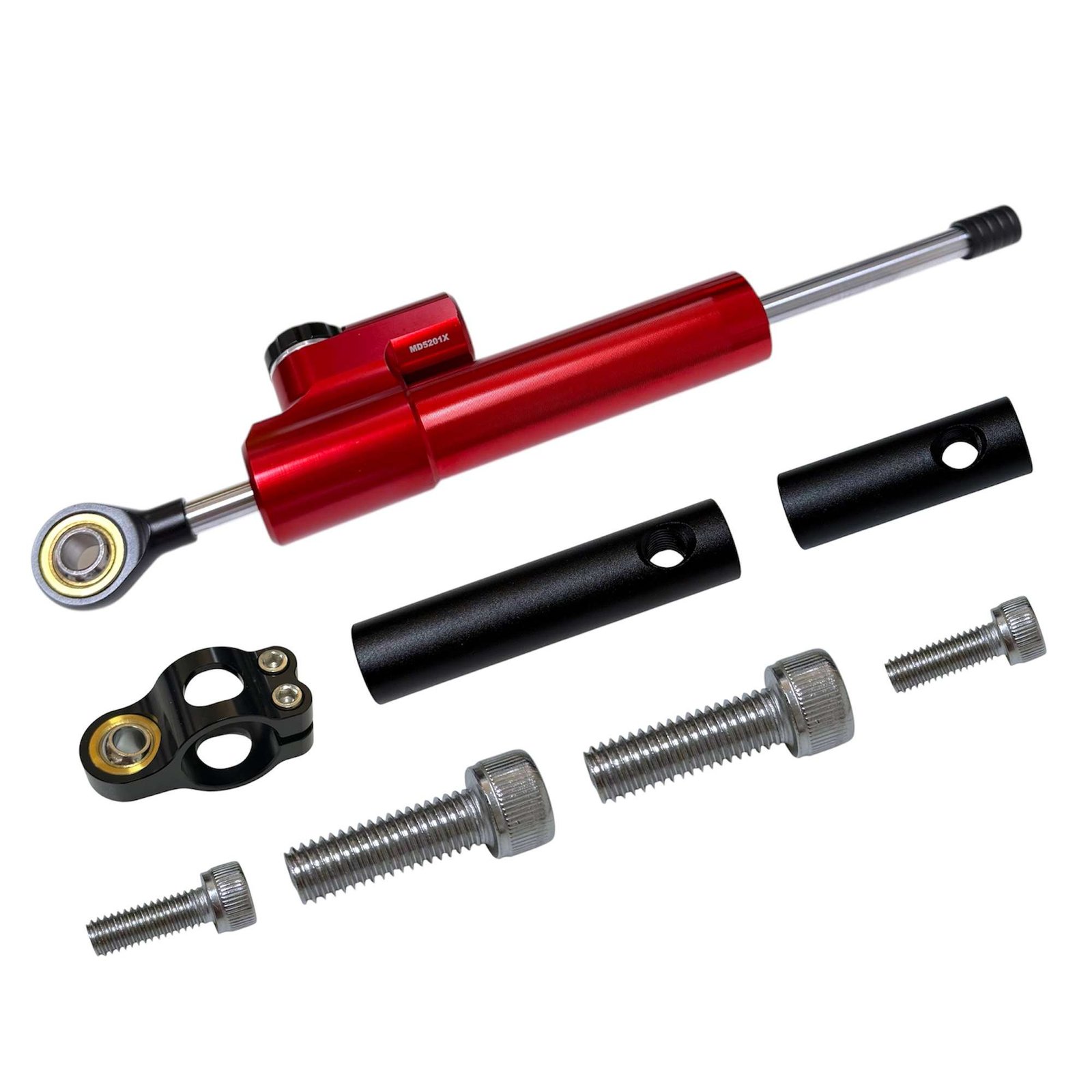 Photoroom_20260607_155149.jpg Damper Amortiguador de Dirección Color Rojo + adaptador (Adaptable a Ecoxtrem Armored, Kukirin, etc) - Imagen 1