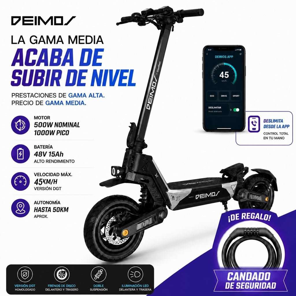 deimos-single-NEGRO.jpg Patinete Eléctrico Ecoxtrem Deimos DGT - Negro - Imagen 1